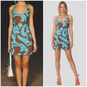 The Wolf Gang La Cala Mini Dress Brown Turquoise Size XS